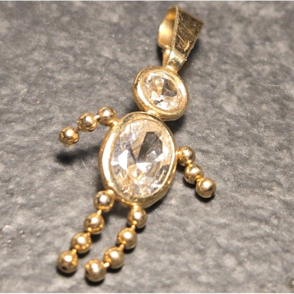 14K Yellow Gold Clear CRYSTAL APRIL BIRTHSTONE PENDANT .7GRAMS